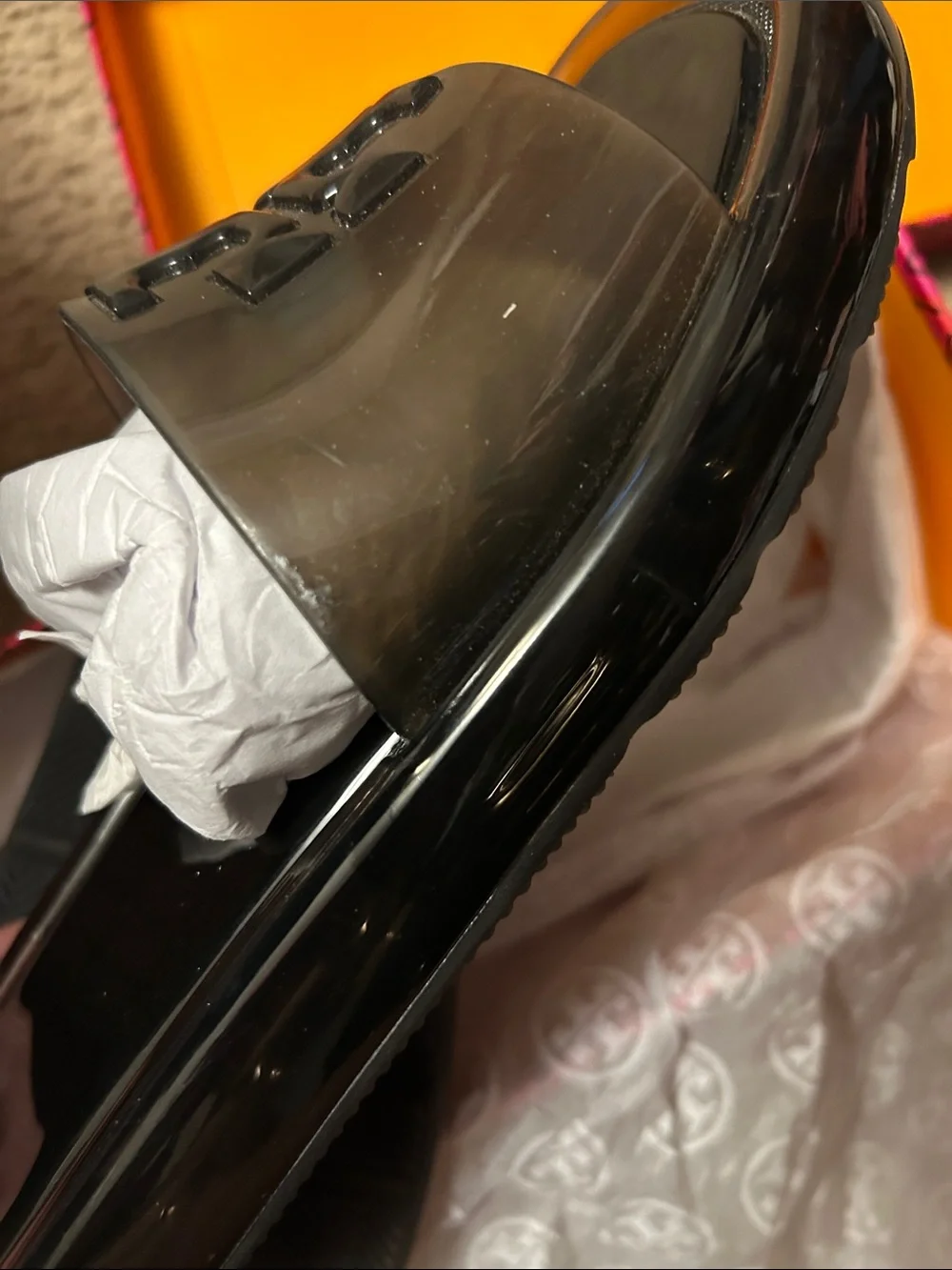 Tory Burch Black Gloss Logo Slide Sandals